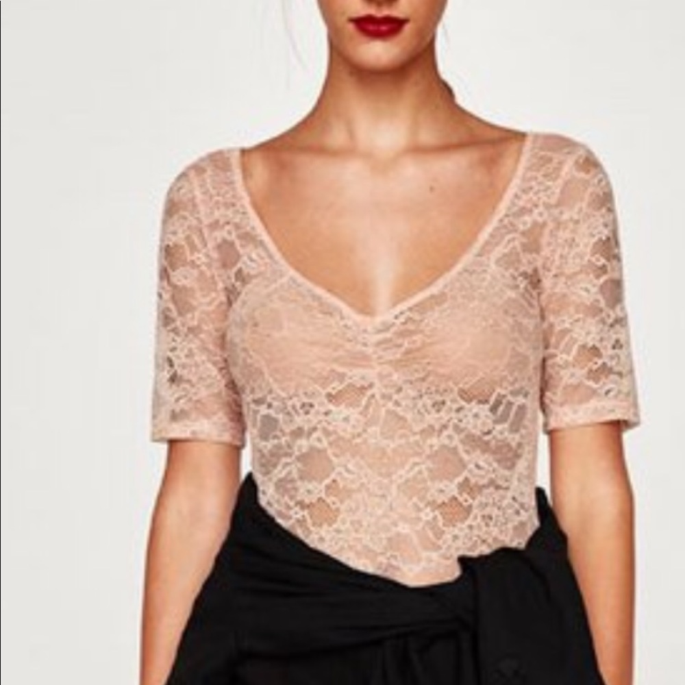 Zara pink lace bodysuit